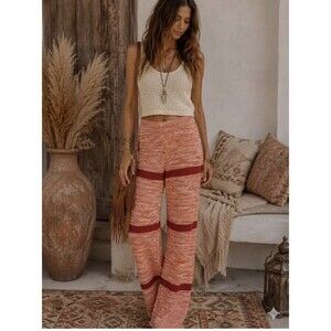 Yllw The Label Women’s Small Orange Striped Wide Leg Knit Sweater Pants Palazzo